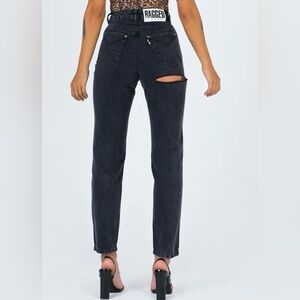 Ragged Dark Wash Jeans with Slit in the back